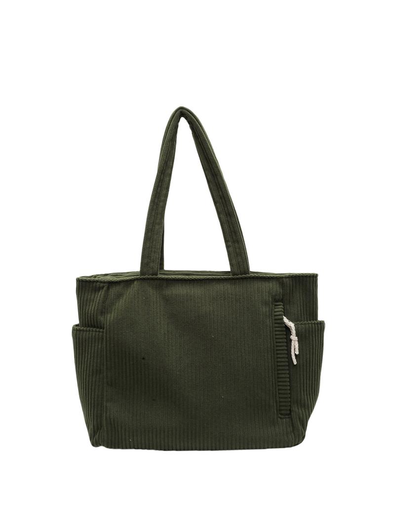 Women's Solid Color Corduroy Tote Bag, Fashionable Large Capacity Shoulder Bag for Work & Daily Used, Casual Trendy Versatile High-quality Daily Commuting Bag