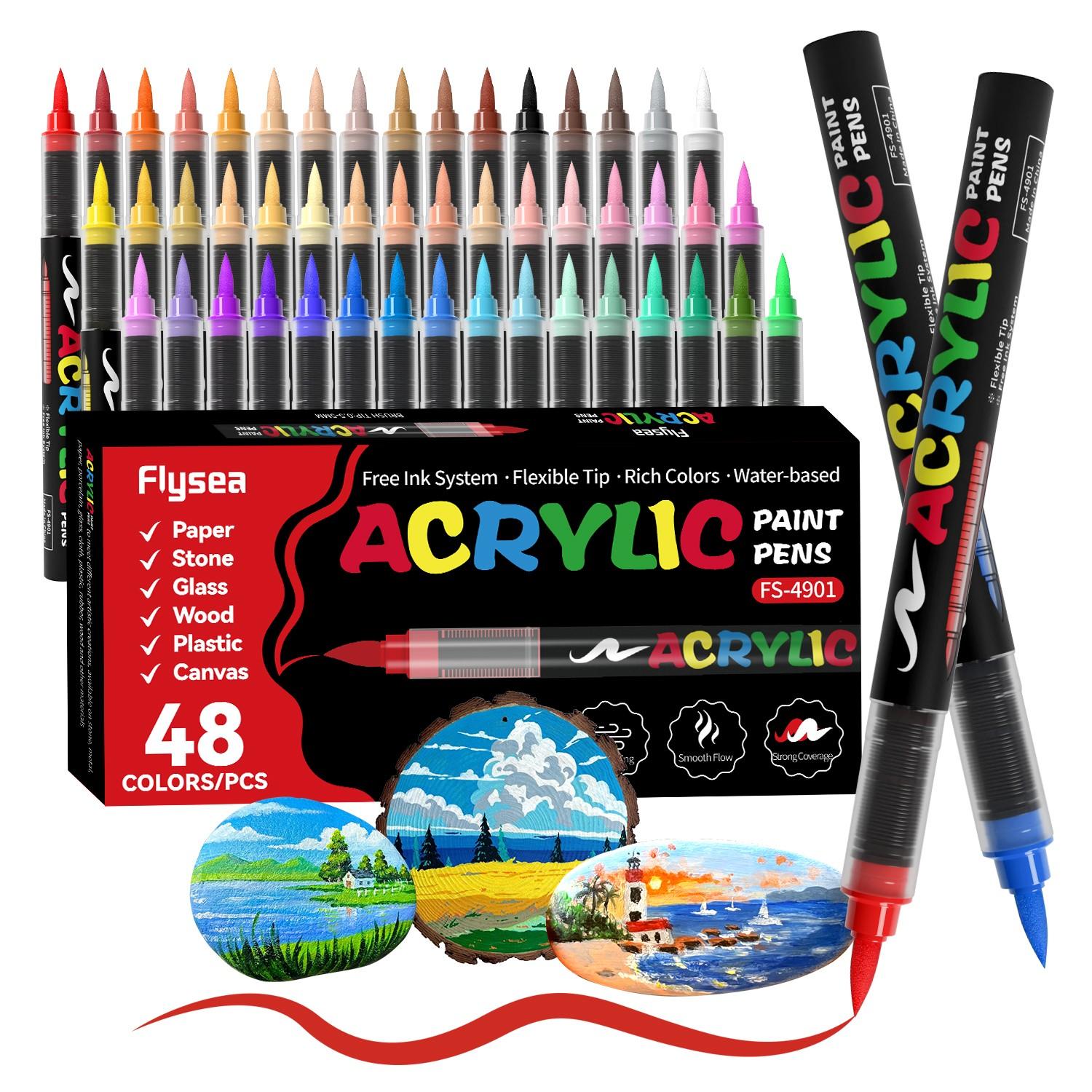 Acrylic Paint Soft Brush Markers Set, Soft Brush Tip, Automatic Ink Control, Paint Markers for Wood, Stone, Canvas, Glass, Fabric, DIY Crafts, Art Marker Pens, DIY Painting Supplies, Artist Supplies