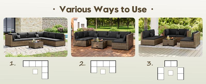 7 Piece Patio Furniture Set, Outdoor Furniture Patio Sectional Sofa, All Weather PE Rattan Outdoor Sectional with Cushion and Coffee Table. Swivel Chair Lounge