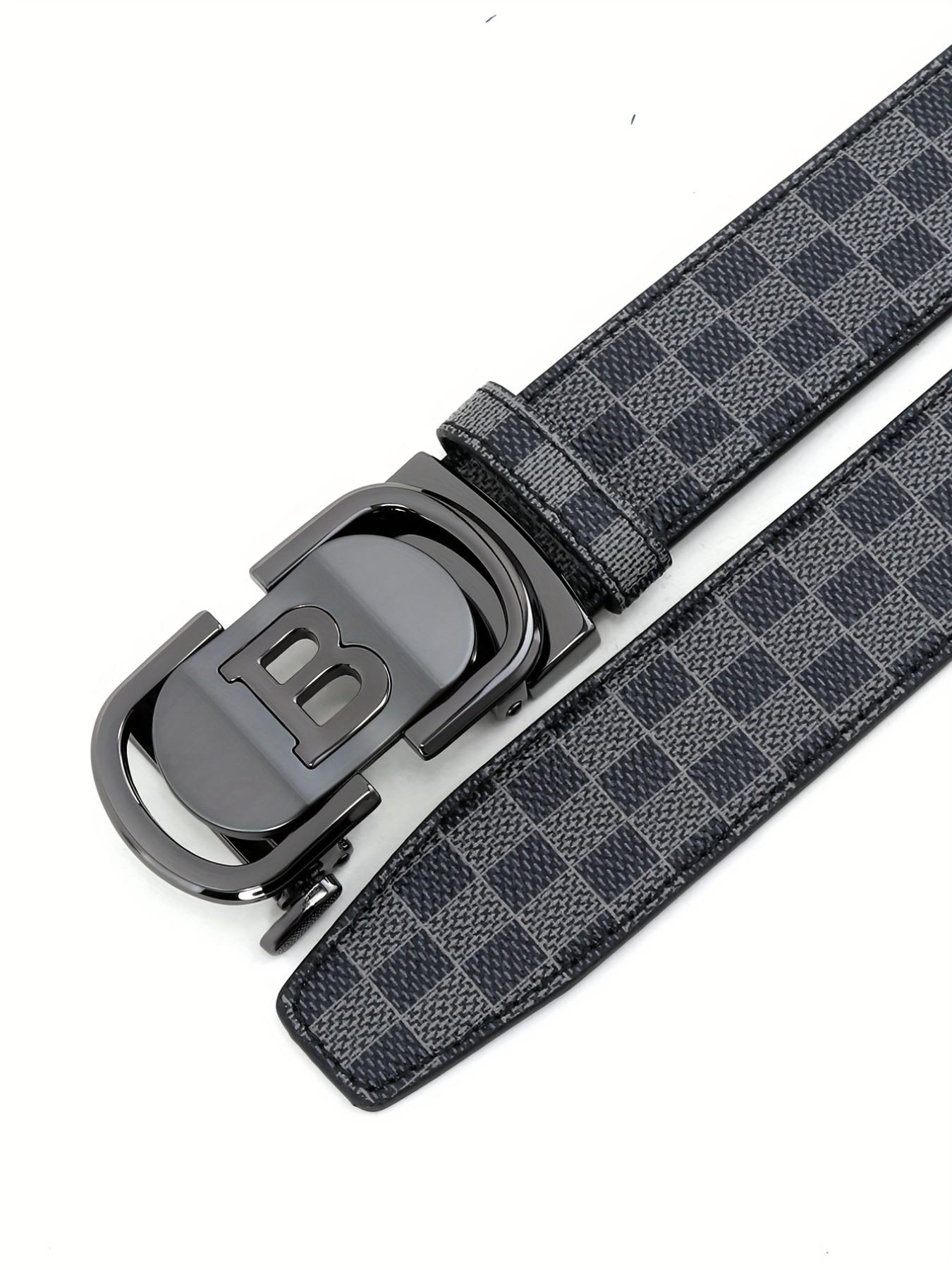 New Hollow Out B Letter Alloy Automatic Buckle Belt, Business Men's Pants Waistband, Retro Plaid Fashion Casual Belt, Fashionable Plaid Belt