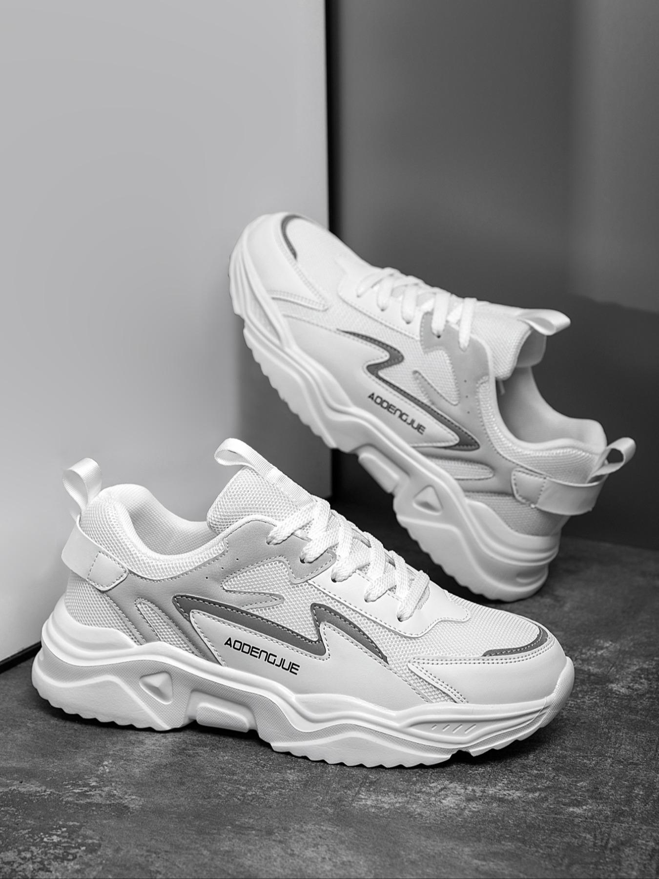 Men's Fashionable Patchwork Lace Up Low Top Sneakers, Casual Comfortable Sports Running Shoes, Trendy All-match Sneakers for Daily Wear