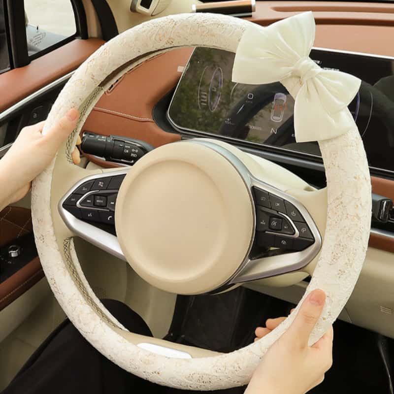Elegant Black Lace Steering Wheel Cover with Large Bow-Knot, Cute Floral Car Accessory for Women, Non-Slip Comfortable Grip, Universal 14-15 Inch Fit for Full Protection, Car Accessories, Accessories For Car