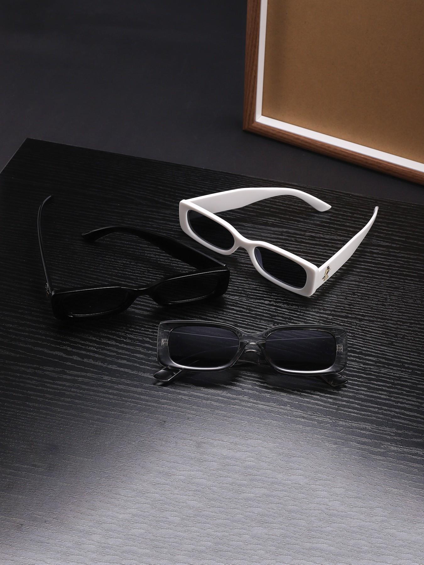 Men's Rectangular Frame Sunglasses, Lightweight Pure Color Frames, Mushroom Decorated Arms, Soft Color Lenses for Daily Commute, Trendy Sunglasses