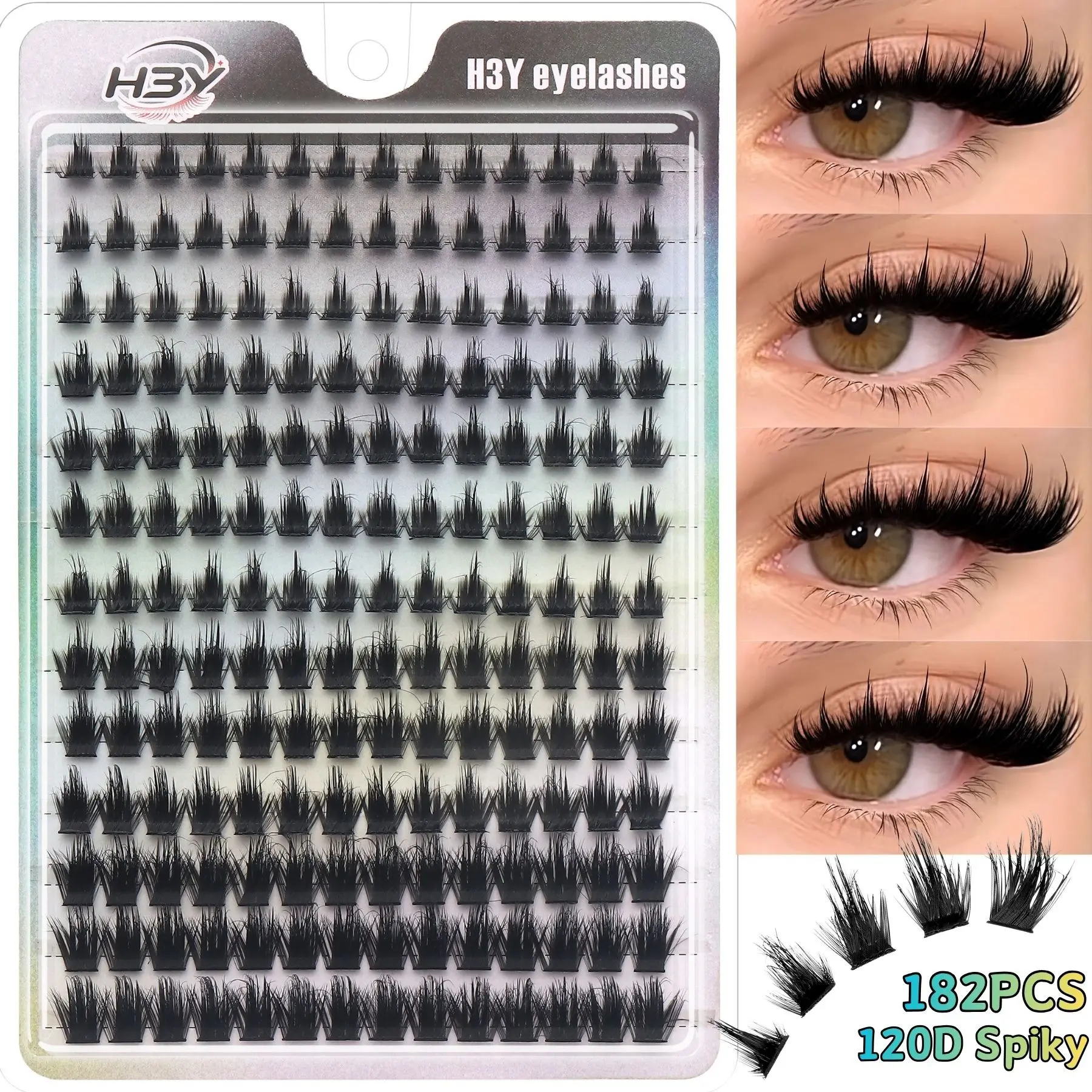182pcs 10-18mm Mixed Length Cartoon Pointed Fairy Spider Fluffy Lash Clusters, D Curl Fine Thread Individual Lash Extensions, Korean Wispy Spiky Style DIY At-Home Eyelash Clusters Best Lash Clusters