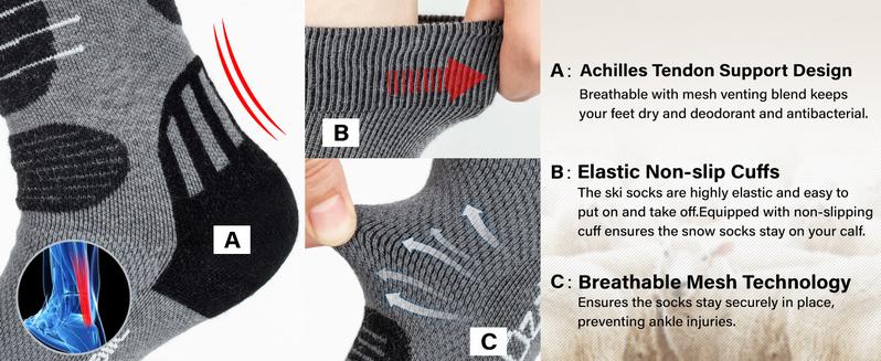 Merino Wool Ski Socks Mens Womens 2 Pairs for Skiing, Snowboarding, Thermal Knee High Winter Warm Sports Performance Socks Breathable Comfortable