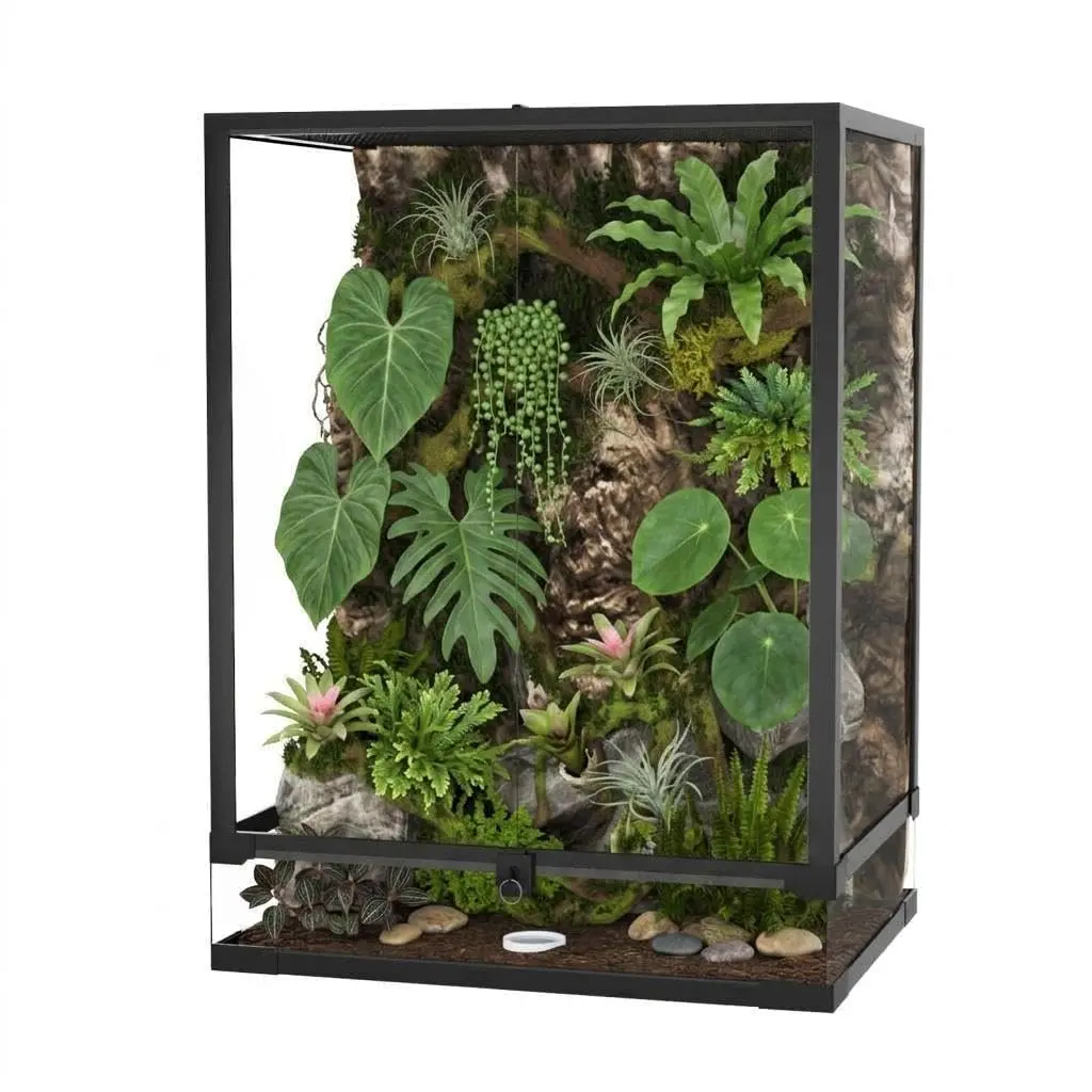 GARVEE Tall Glass Terrarium for Reptiles with Double Hinged Doors, Waterproof Base, and Top Ventilation, Durable and Easy to Clean for Bearded Dragons, Chameleons, and Frogs