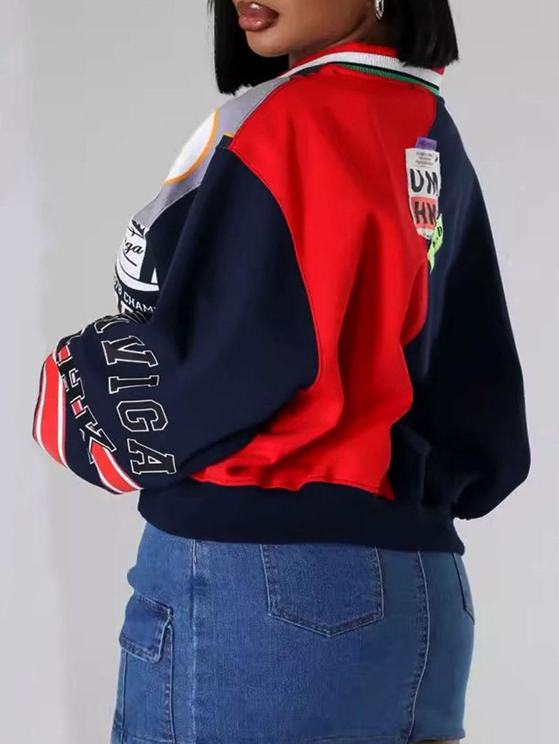 Women's Colorblock Letter Print Drop Shoulder Pullover, Fashion Casual V Neck Long Sleeve Sweatshirt for Daily Outdoor Wear, Women Fall & Winter Clothes