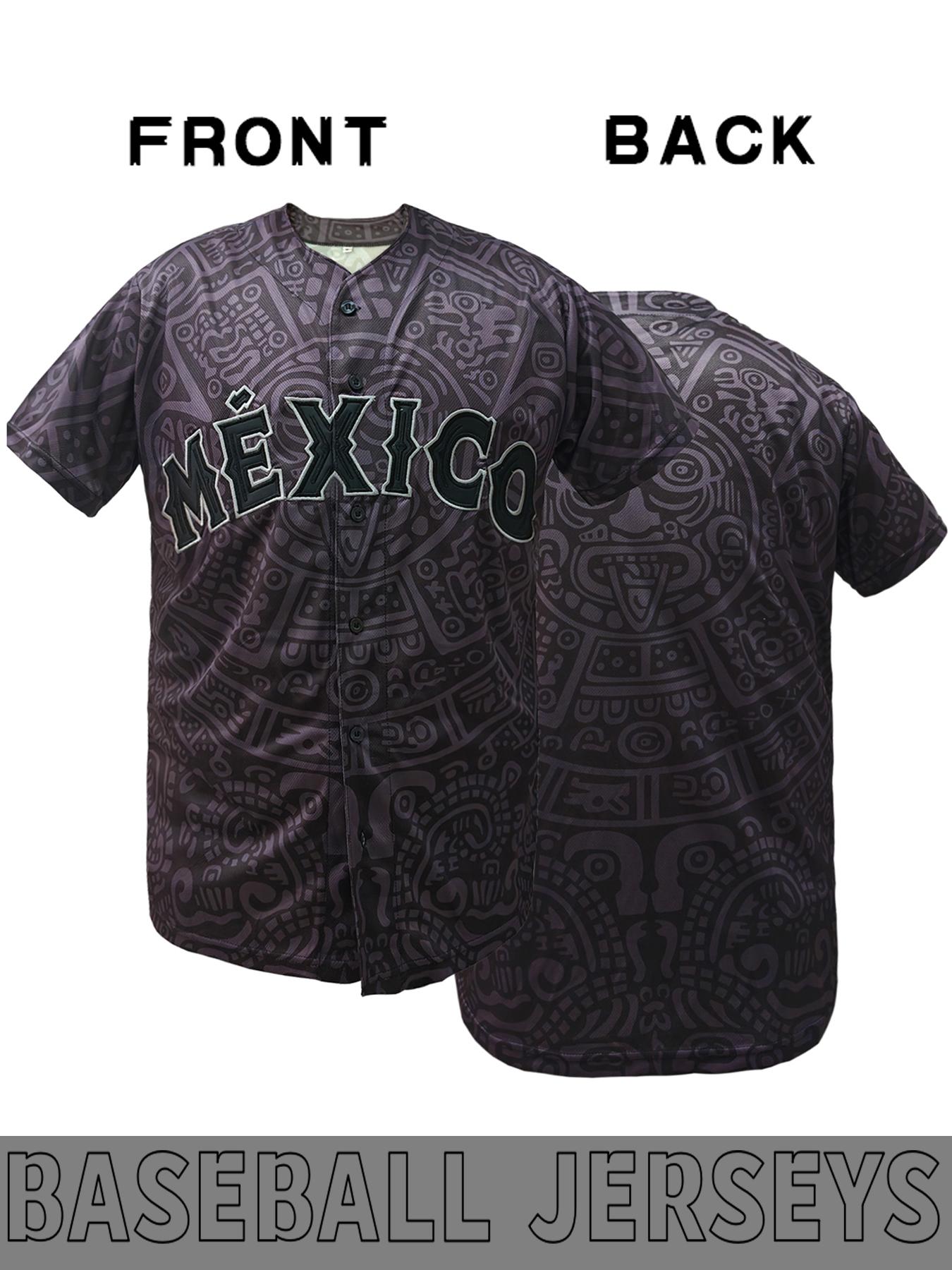 Men's baseball jersey with "MÉXICO" Embroidered with retro Mexican style, loose button cardigan suitable for sports and daily cultural wear, niche trend, Stylish jersey