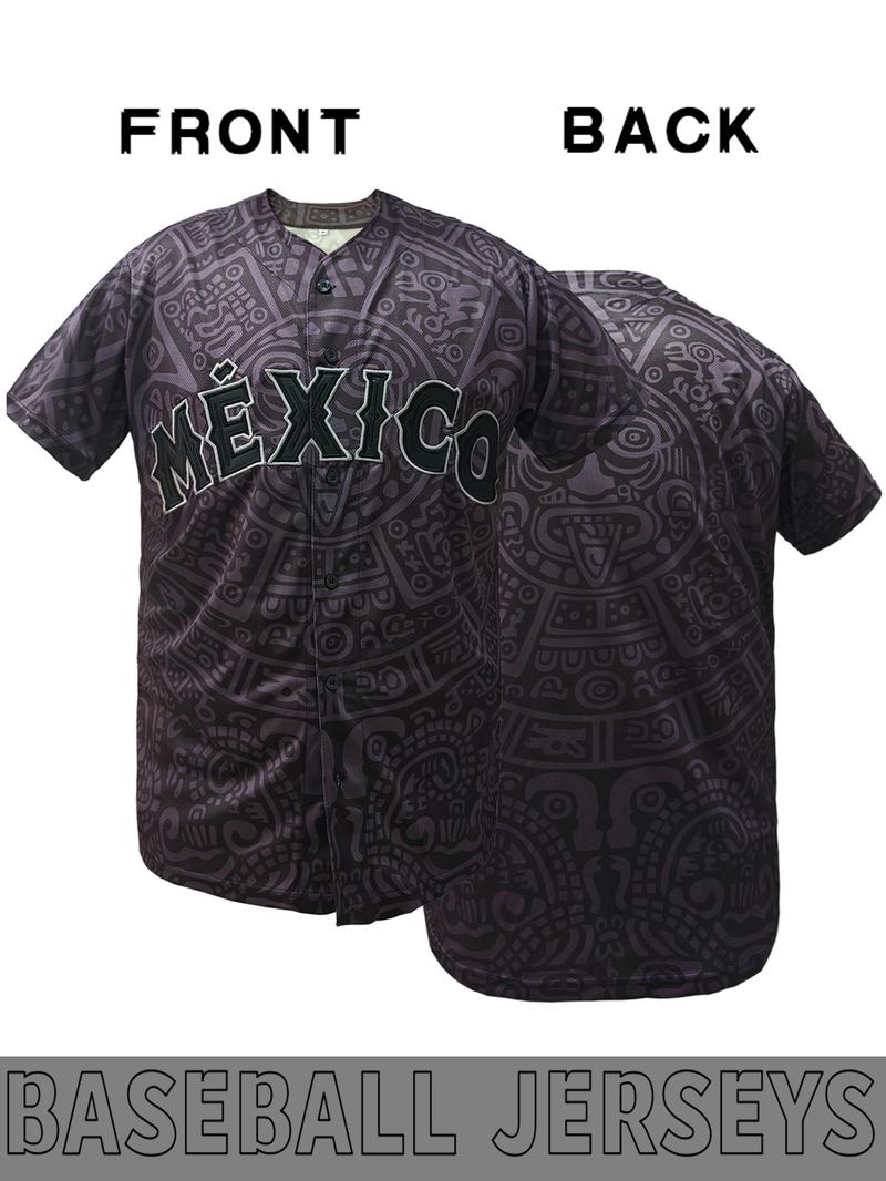 Men's baseball jersey with "MÉXICO" Embroidered with retro Mexican style, loose button cardigan suitable for sports and daily cultural wear, niche trend, Stylish jersey Men's baseball jersey with "MÉXICO" Embroidered with retro Mexican style, loose button cardigan suitable for sports and daily cultural wear, niche trend, Stylish jersey