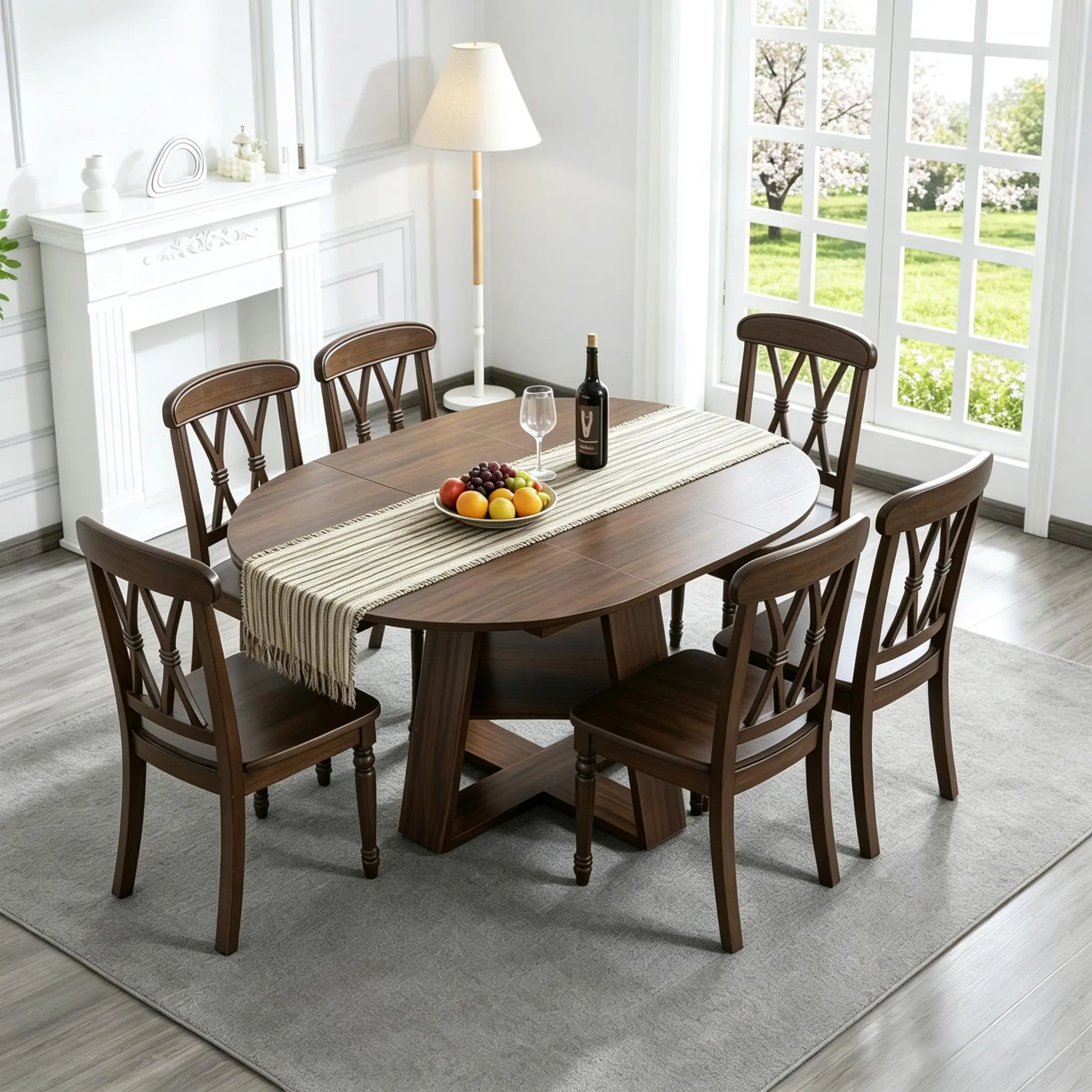 Darlife Extendable Round-Oval Adjustable Dining Table - 43.3"-59" Size for 4-6 People, Walnut Wood Base with Storage Shelf, Removable Parts for Modern Kitchen & Living Room, Adjustable Table, Extended Dining Table
