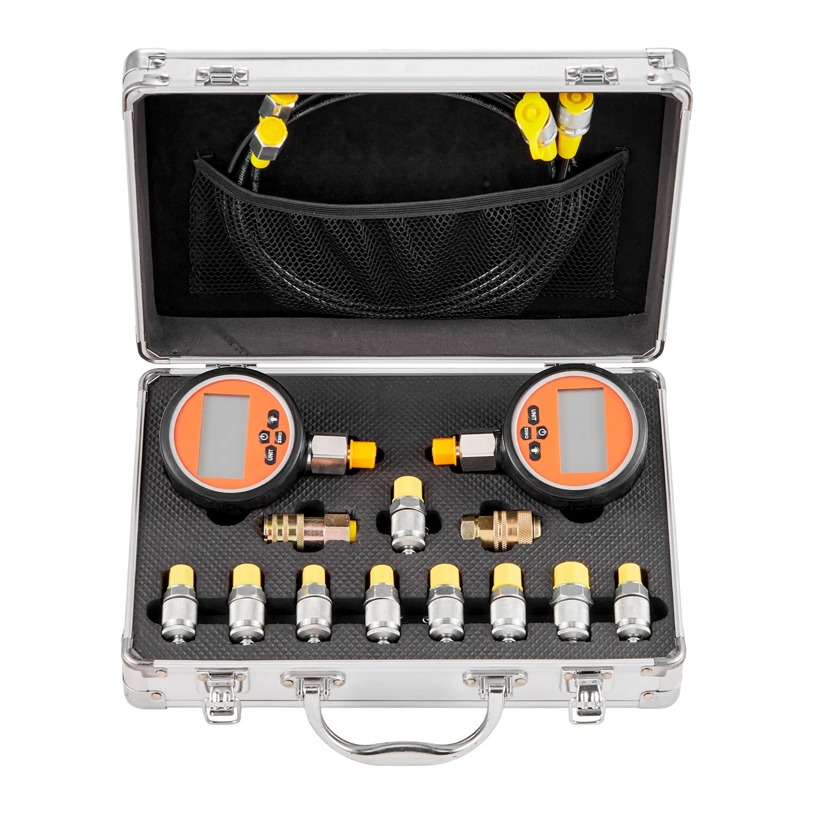 Digital Hydraulic Pressure Test Coupling Kit, 10000 PSI Pressure Gauge Manometer Tester with 2 Gauges, 9 Test Couplings, 2 Quick-Release Couplers, 2 Hoses for Excavator Construction Machinery