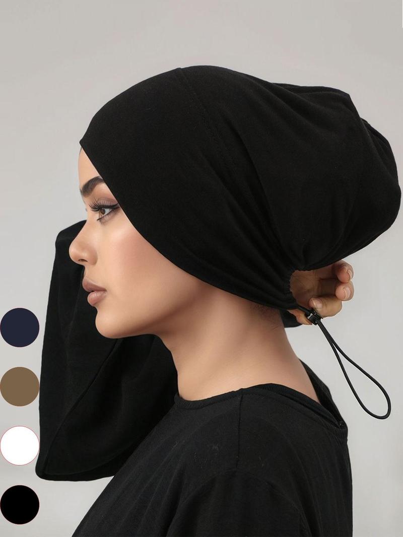 Women Modal Turban Hijab Caps with Tie Back, Adjustable Jersey Wraps, Solid Color Basic Underscarf Abaya Accessory, Daily Wear Veil