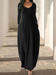 women's solid color pocket lounge dress, basic casual comfy long sleeve maxi dress for daily wear, ladies sleepwear for all seasons, loungewear, glam lounge wear, night gown women, womenswear, sleepwear dresses