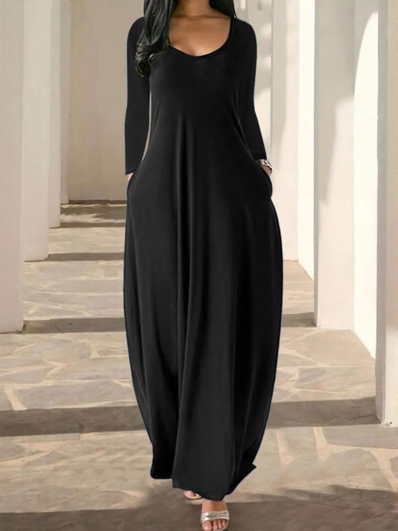 Women's Long Coffee Leopard Print Home Dress, Round Neck Long Sleeve Pocket Sleepwear, Soft Fabric All Seasons Casual Style