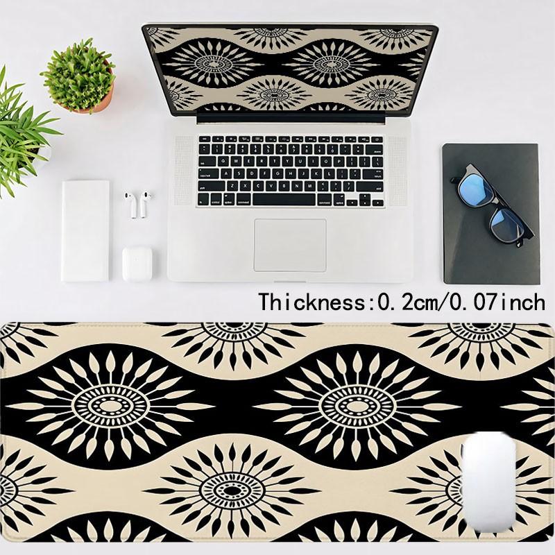 Black White Geometric Sunburst Desk Pad Gaming Mousepad XXL Mouse Pad For Laptop Desk Mouse Pad Extra Large With Non-Slip Rubber Base Stitched Edges Surface For PC Gamers Office Workers & Home Use Perfect Gift For Holidays And Special Occasions