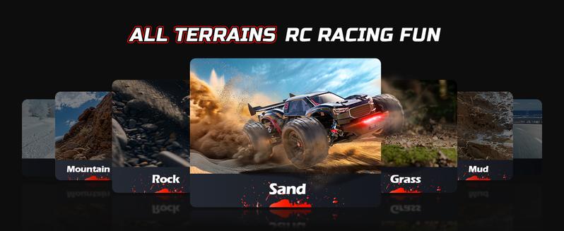 DEERC 1:14 Fast Brushless RC Car, 46+ MPH Off-Road 4WD Truck, 2*3S Lipo High-Speed RC Truggy, 7 Lighting Modes, All-Terrain for Snow, Sand & Mud