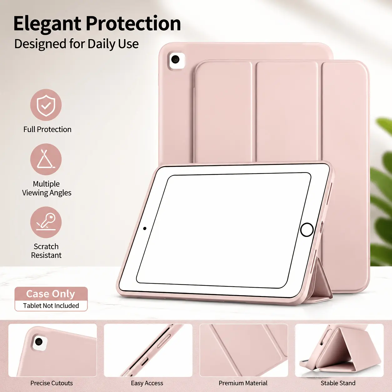 Smart Stand Case with Pen Holder and Auto Wake/Sleep for iPad 10th Gen, 11th Gen A16, 7th/8th/9th Gen 10.2 Inch, 5th/6th Gen 9.7 Inch, Soft TPU Back, Pink