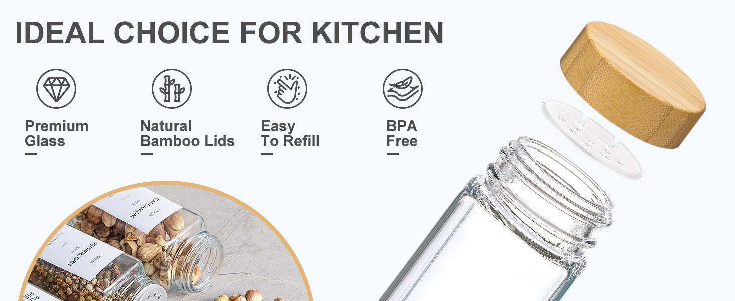 36Pcs Glass Spice Jars with Bamboo Lids – 4 oz Jars with Labels & Funnel for Kitchen Storage Container Set Transparent
