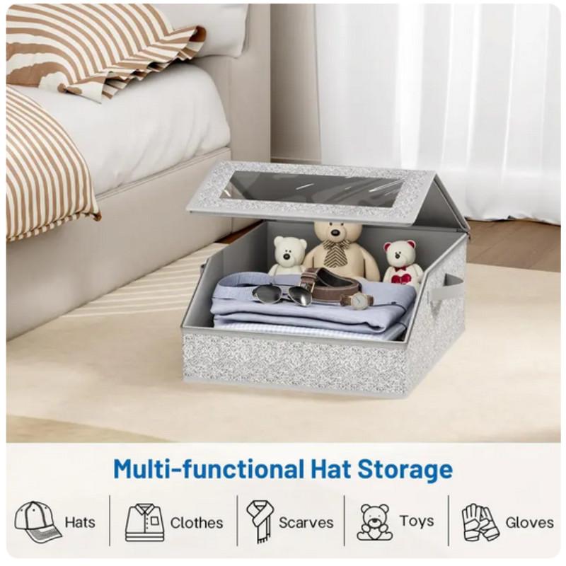 Stackable Baseball Cap Storage Box, Holds Up to 24 Hats, Durable Transparent Hat Rack, Wide Mouth Cardboard Design, Ideal for Closet or Bedroom