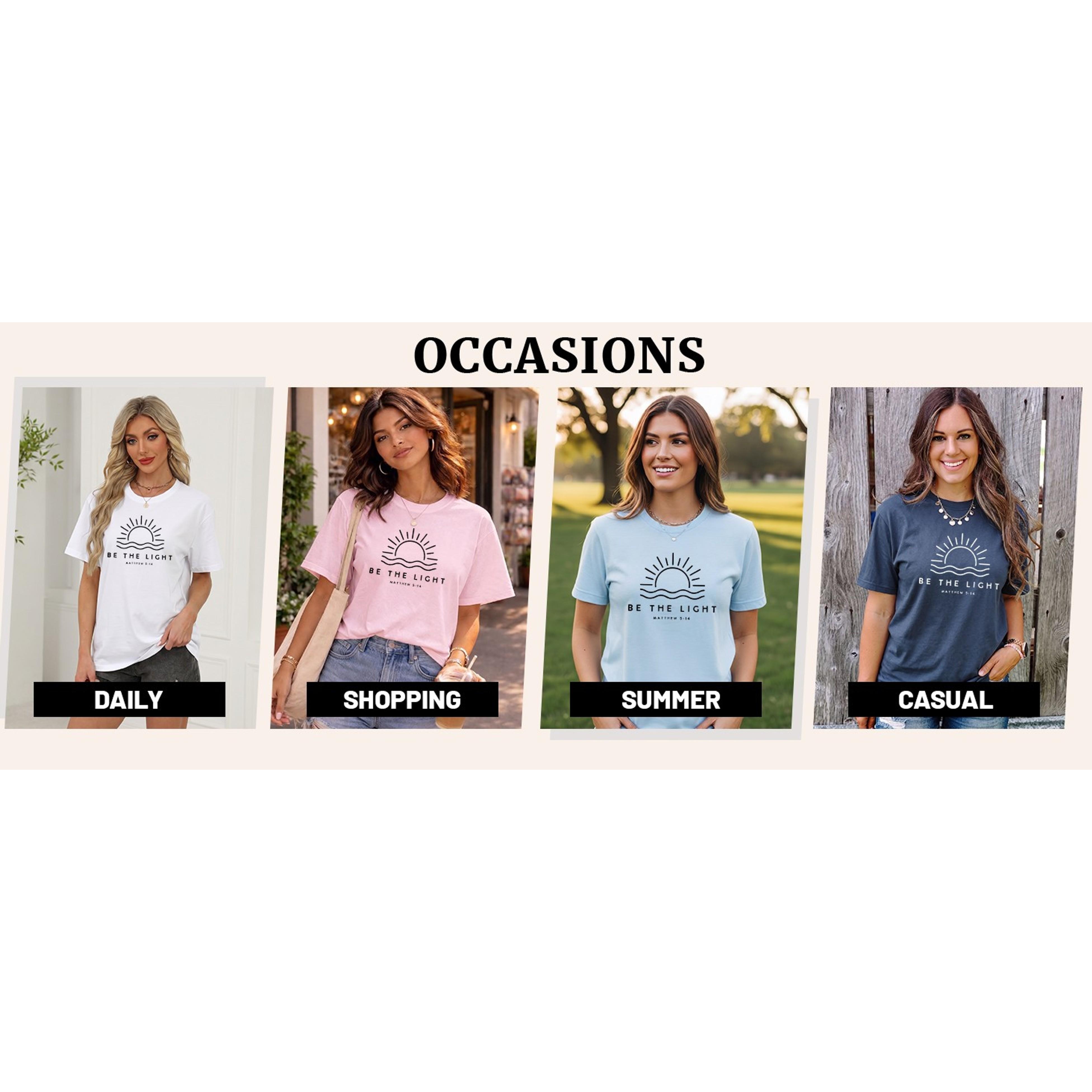 Women's Casual Cotton Fabric Short-Sleeve Christian "Be The Light" Bible Verse Inspirational Religious T-Shirt Tops, Graphic, Day, Comfortable, Breathable