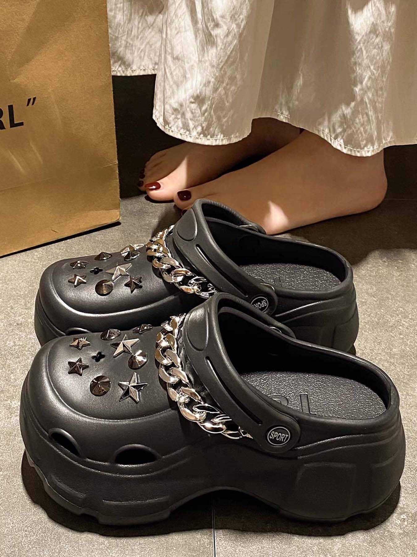 Women's Summer Y2K Cyberpunk Style Open-Toe Holey Shoes, Eva Thick Sole Heel Boosters, Comfortable Beach Sandals for Outdoor Wear