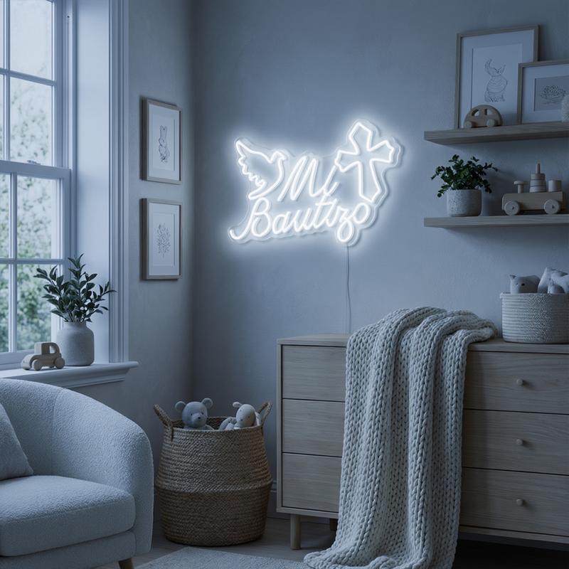 Mi Bautizo LED Neon Sign Baptism Party Decor Christening Event Decoration Photo Booth Hispanic Aesthetic Light USB Neon Light Bright Home Celebration Centerpiece Gift Trendy LED Light Entertainment