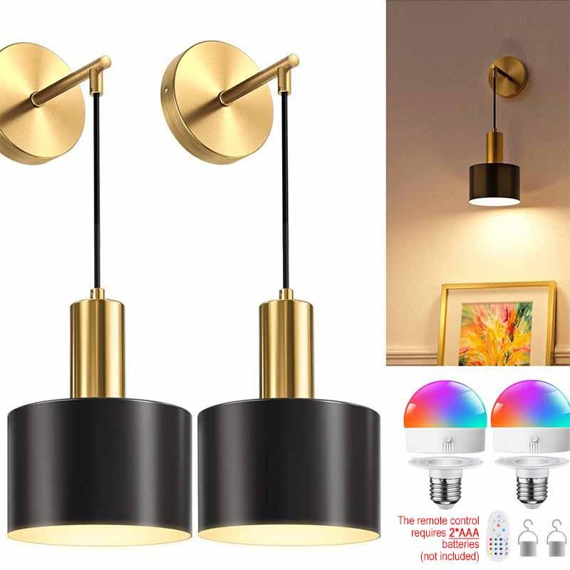 2 Piece LED Rechargeable Wall Light Set, Modern Iron Art Wall Lamp, RGB Remote Control Indoor Decor Lighting, Modern Mood Lighting
