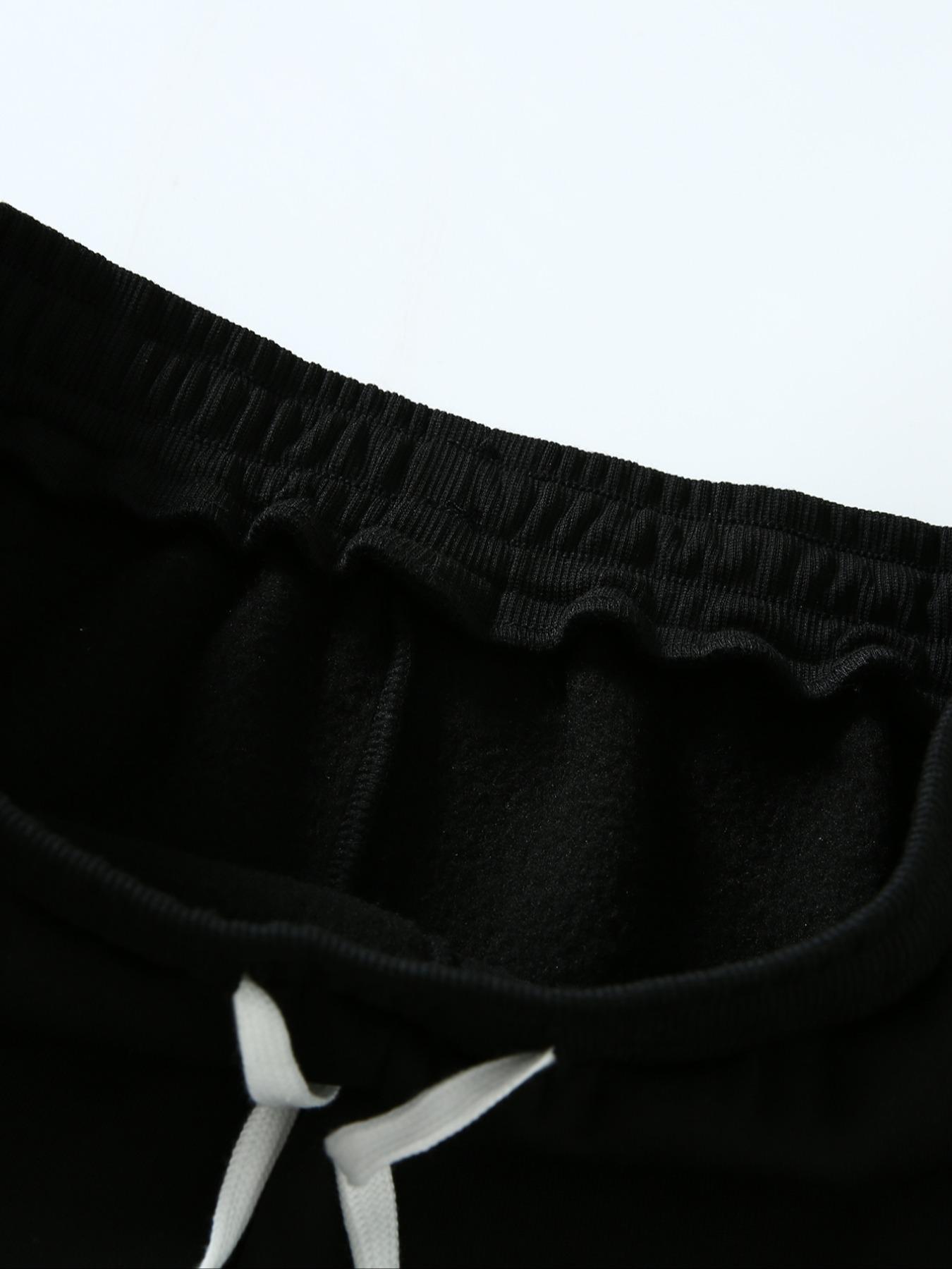 Men's Street Style Fitted Pants, Block Micro Flare Sweatpants, Loose Drawstring Casual Sports Pants, Trendy Wide Leg Trousers