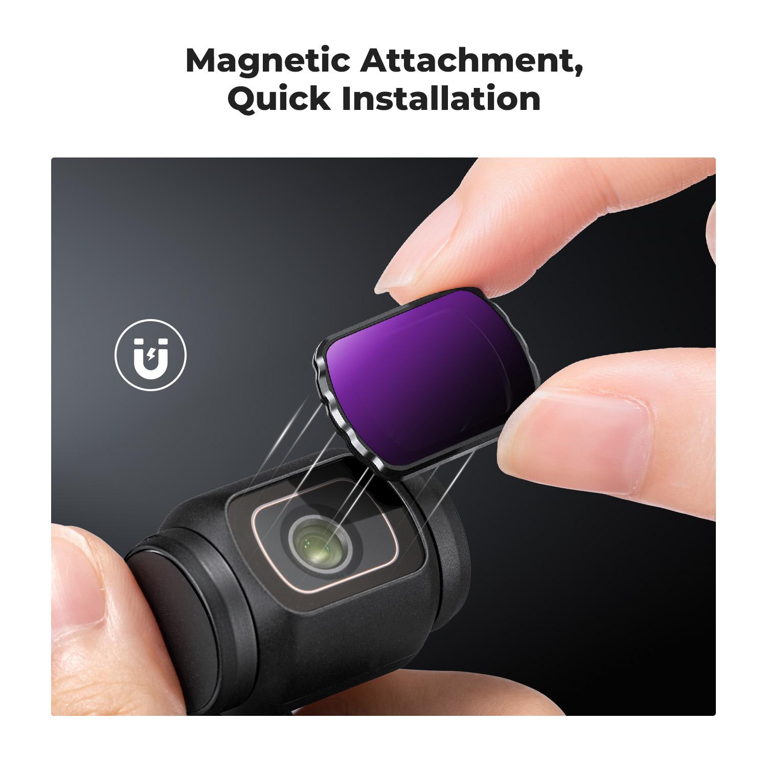 【K&F CONCEPT】 Magnetic 4 Pack ND & CPL Filter Kit Compatible with DJI OSMO Pocket 3, CPL ND16 ND64 ND256 Polarizing Neutral Density Filters, Multi-Coated/HD Optical Glass/Gimbal Compatible