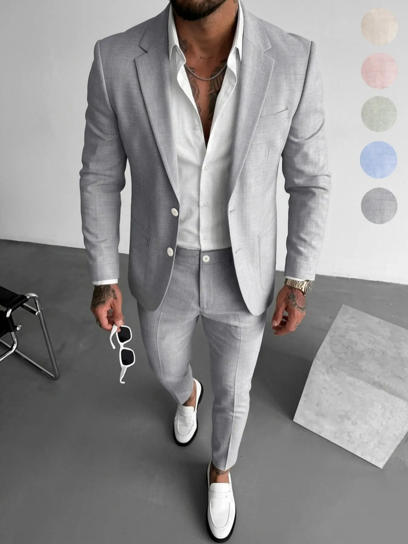 Men's Autumn New Italian Two-Piece Matching Suit Set, Slim Fit Business Blazer and Pants, Lightweight Wrinkle-Resistant Fabric, Casual Style