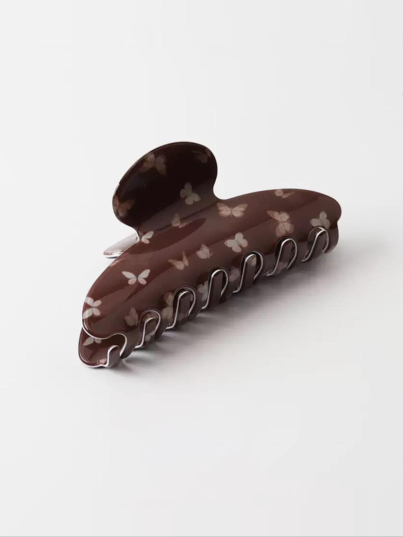 Vintage Elegant Butterfly Print Hair Claw Clip, Versatile Back-Of-Head Hairstyle Shark Clip, Stylish Hair Accessory for All Seasons