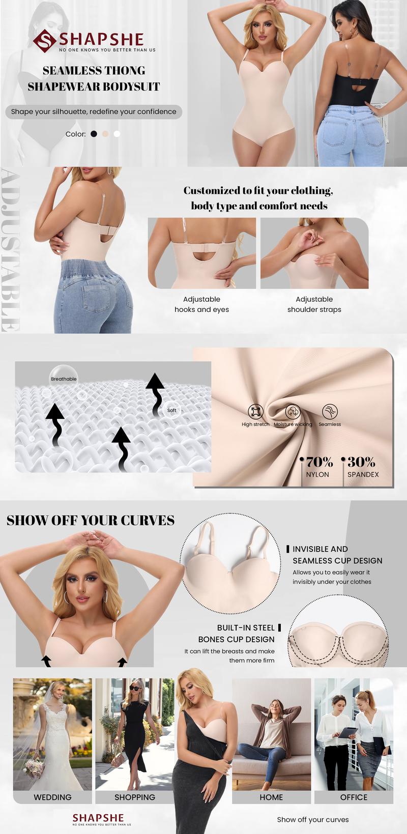 Thong Shapewear Bodysuit for Women Faja Women's Shapewear Bodysuits Seamless Tummy Control Body Suit with Built In Bra Womenswear Activewear