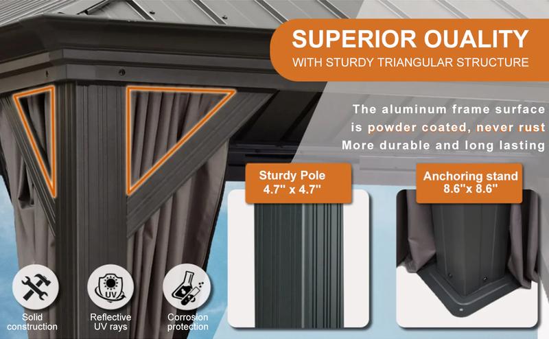 PURPLE LEAF 12' x 16' Patio Gazebo For Backyard | Hardtop Galvanized Steel Grey Frame With Upgrade Curtain