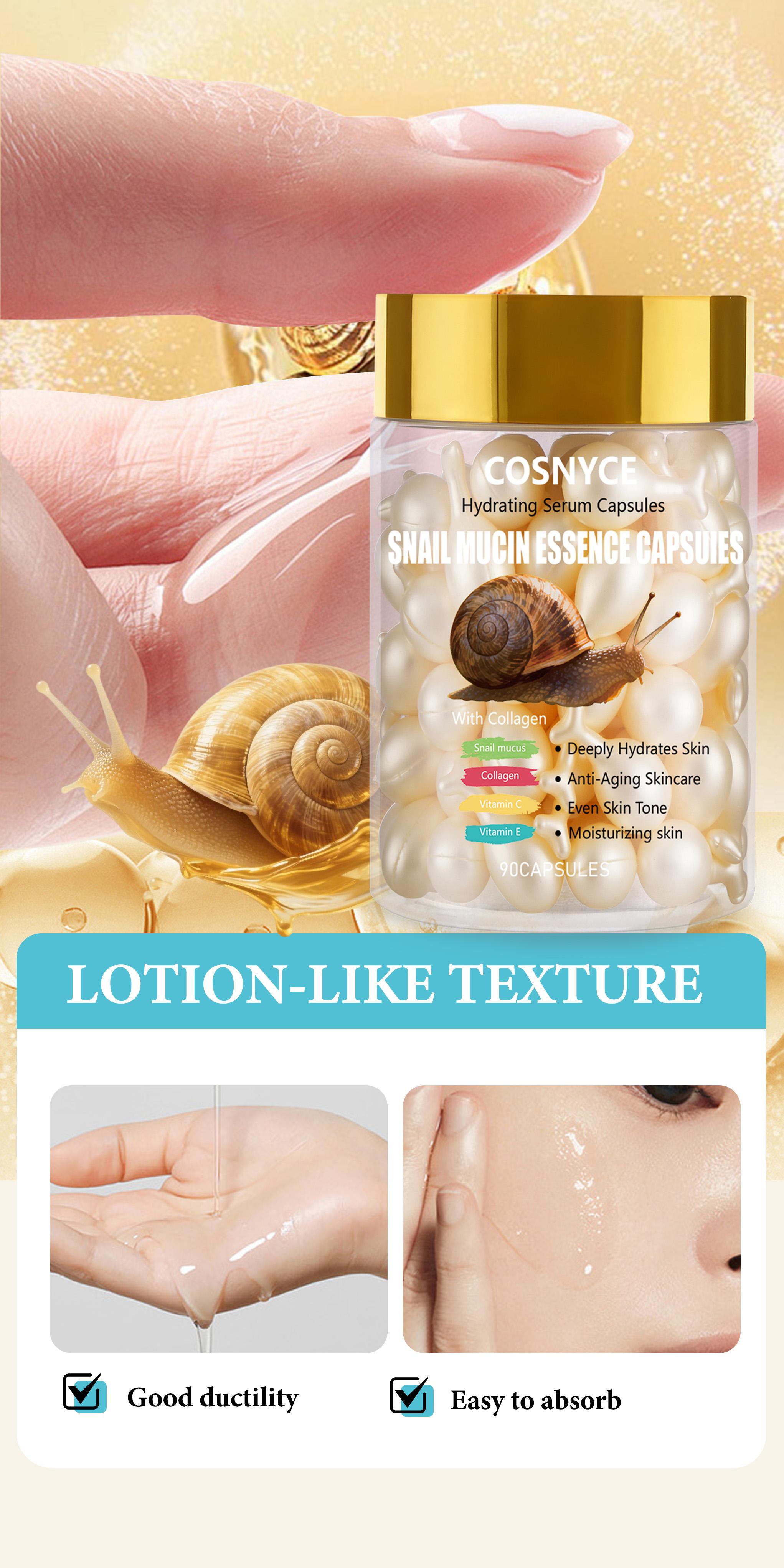 Cosnyce Snail Mucus Essence Capsules, Hyaluronic Acid Collagen Retinol, Moisturizing Skincare, Firming and Hydrating