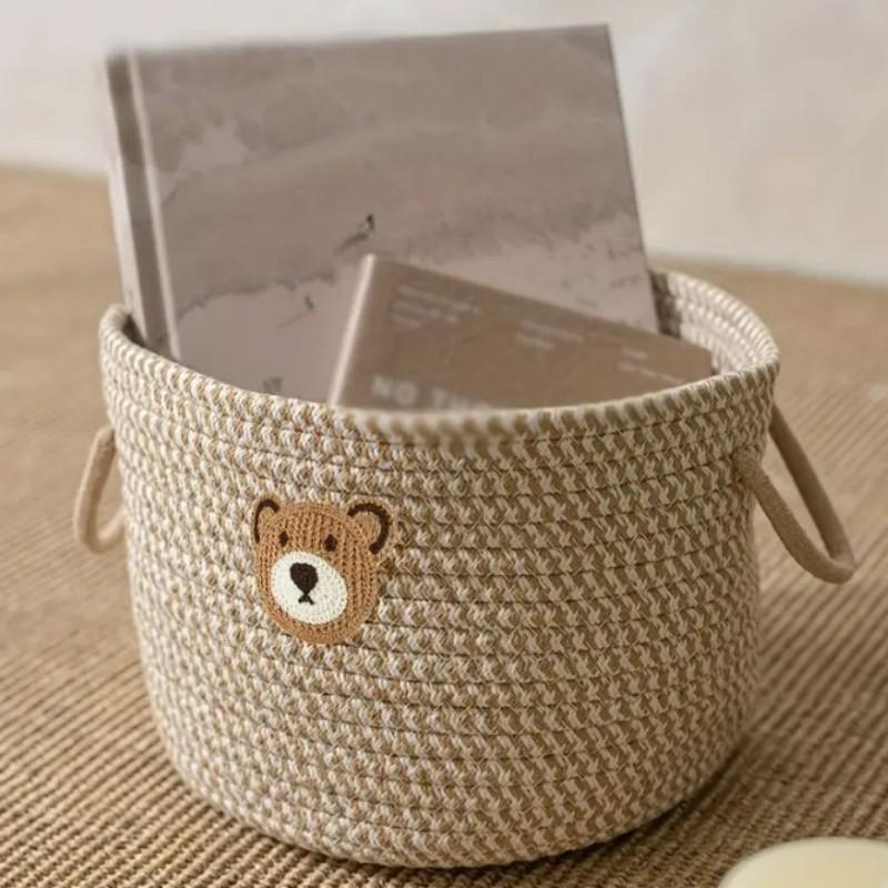 1pcs Bedside Storage Bucket, Snack Organizer Box, Simple Makeup Basket, Eco-Friendly Handmade Woven Storage Tray, Furniture Junk Bin, Bedroom Storage, Fabric Basket
