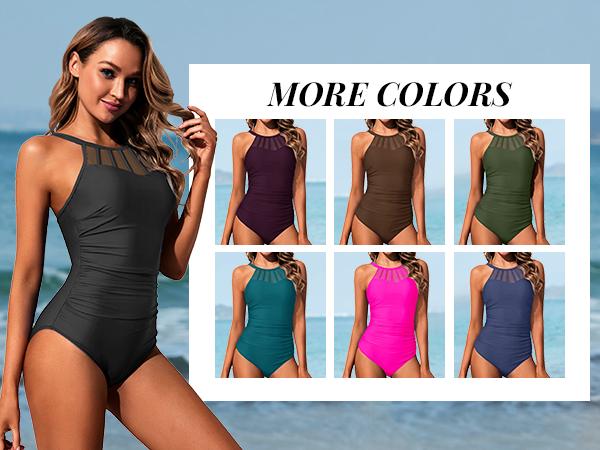 Holipick Women High Neck One Piece Swimsuit Tummy Control Bathing Suit Modest Swimwear