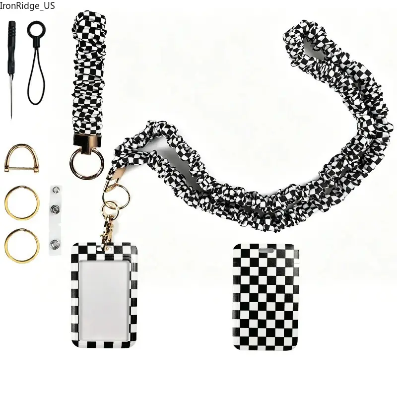 Trendy Checkered Scrunchie Phone Strap Kit, Versatile Tech Accessory with Long & Short Elastic Polyester Lanyards, Sturdy Alloy Hardware, Anti‑Drop Gear for Sports, Outdoor Adventures & Daily Smartphone Carry