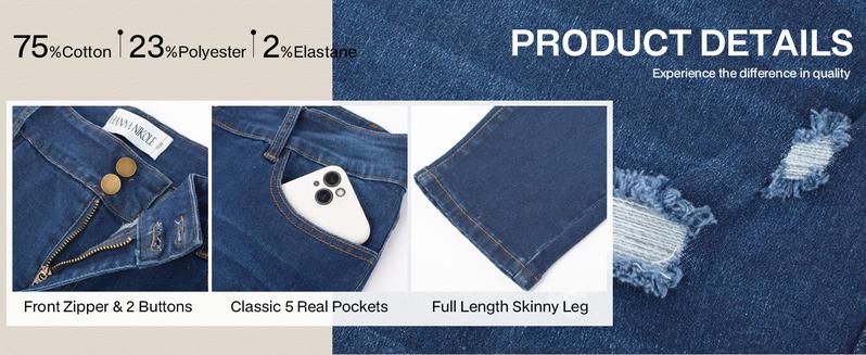 Hanna Nikole Women's Plus Size Jeans Skinny High Waisted Ripped Stretchy Denim Pants with Tummy Control & Pockets for All Seasons Casual Wear Trouser