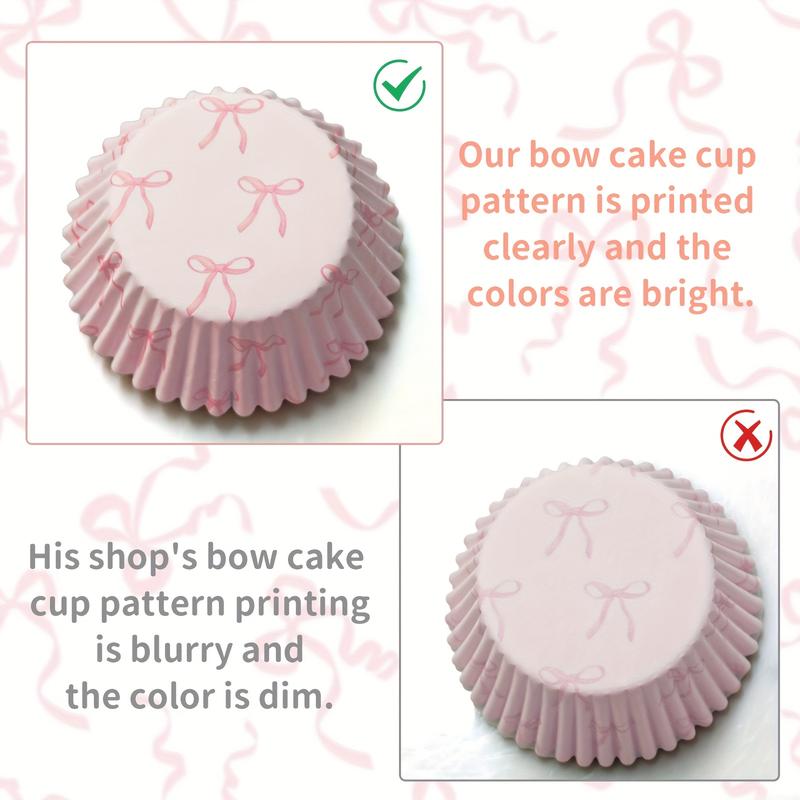 100pcs Pink bow cake paper cups, baking oil-proof disposable cake paper trays, birthday party decoration packaging supplies,Muffin Cupcake Liners 5*3cm ,Home Baking Supplies for Wedding, Birthday, Valentine's Day and Various Occasions