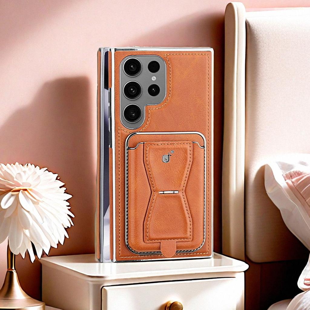 Rugged Wireless Magnetic Holder Phone Cases For S24/23/22 Ultra Men Business Leather Shockproof Cover With Card Slots