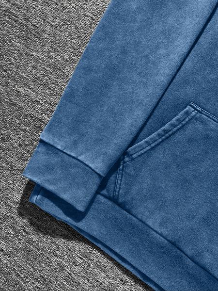 Street life men's graphic print long-sleeved hooded sweatshirt, cotton washed and distressed with pockets loose sports hoodie