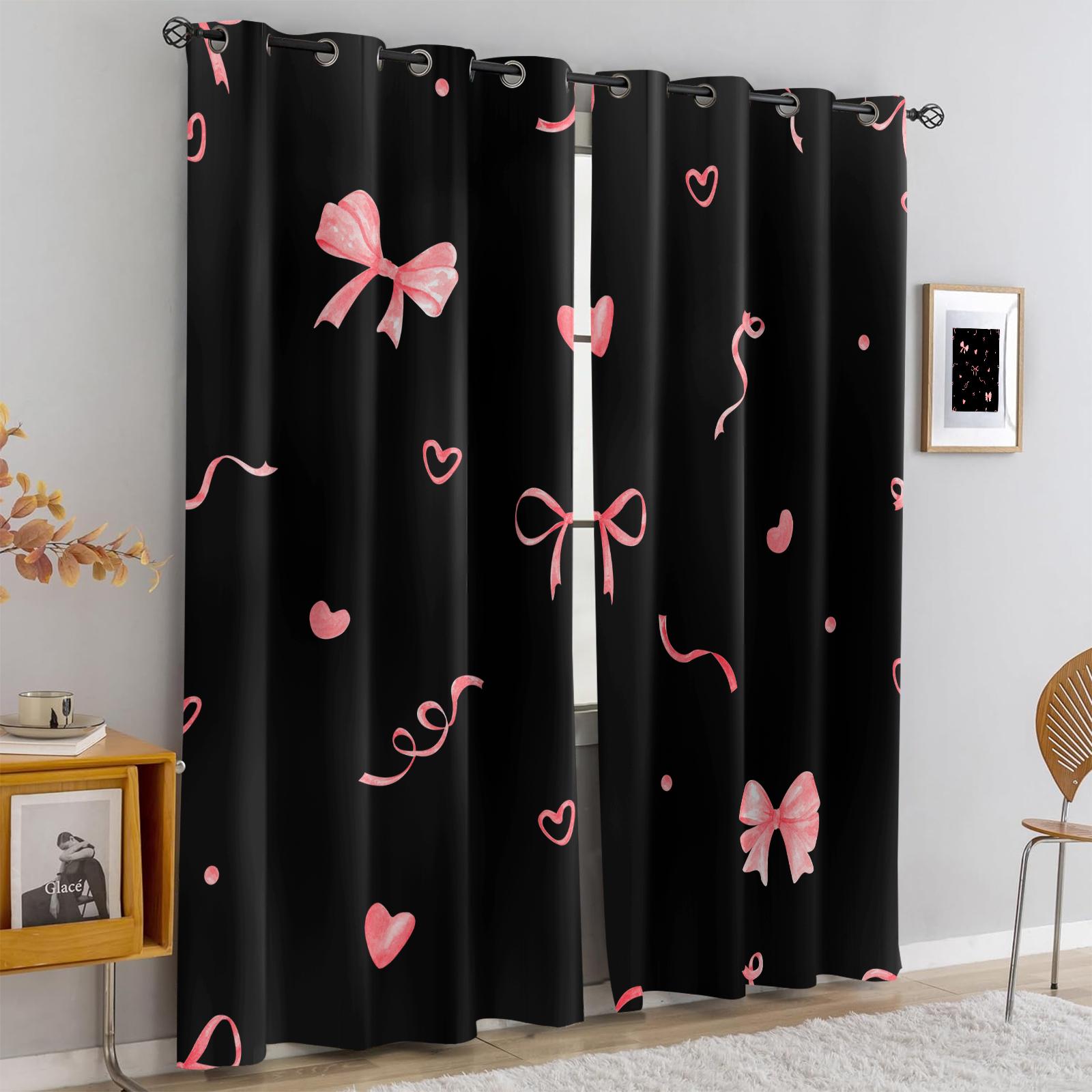 2 Panels Set Cute Coquette Bow Print Blackout Curtains, Y2K Aesthetic Darkening Grommet Window Drapes, Privacy Protection & Light Blocking, Perfect for Bedroom, Living Room, Dorm & Girls' Room Trendy Home Decor