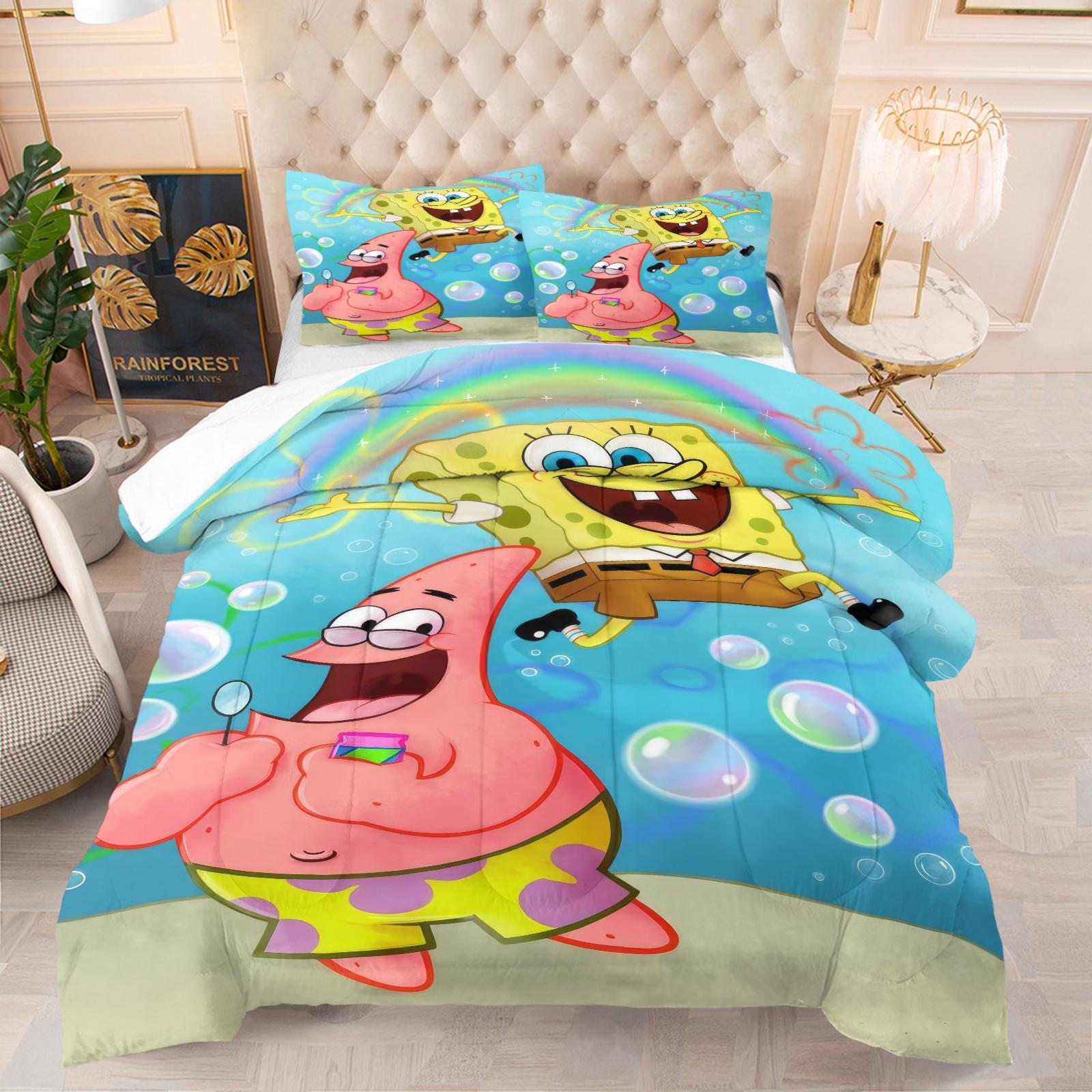 Spongebob Pattern Comforter Set, Soft And Durable Bedding Set, Includes 1 Comforter And 1 Or 2 Pillowcases, Daily Holiday Birthday Gift Bedroom Decor For Kids And Adults