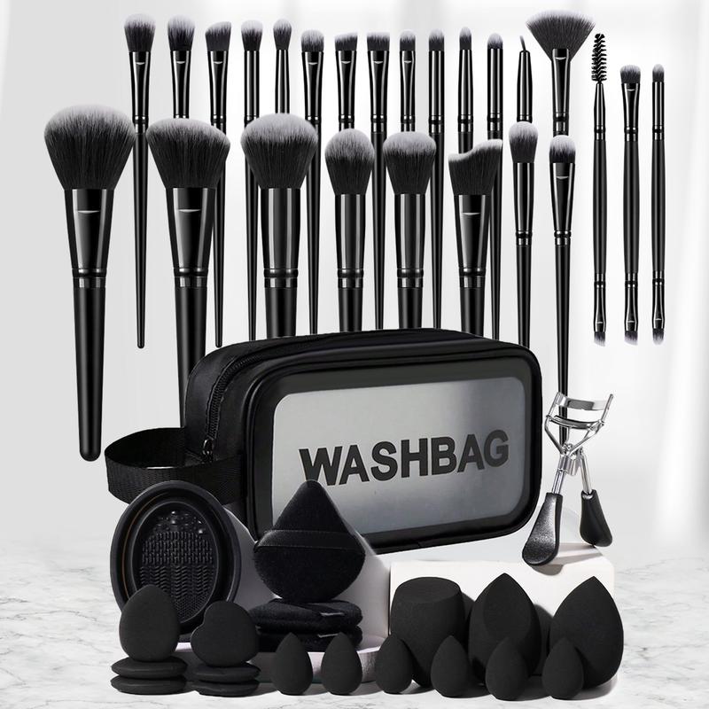 Beauty Makeup Tool Set, 46pcs/set Cosmetic Brush & Beauty Sponge & Puff & Makeup Bag & Eyelash Curler & Cleaning Pad, Professional Makeup Tools Set, Trending Products, Makeup Brushes Set, Makeup Storage Bag, Makeup Brush Kit