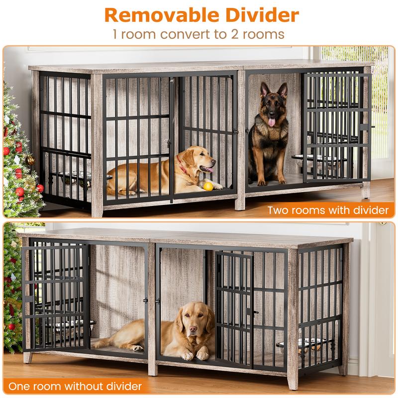 Heavy Duty Dog Crate Furniture for 1 or 2 Dogs, Dog Cage for Small or Medium Dogs, Dog Kennel Used As TV Stand Furniture Long