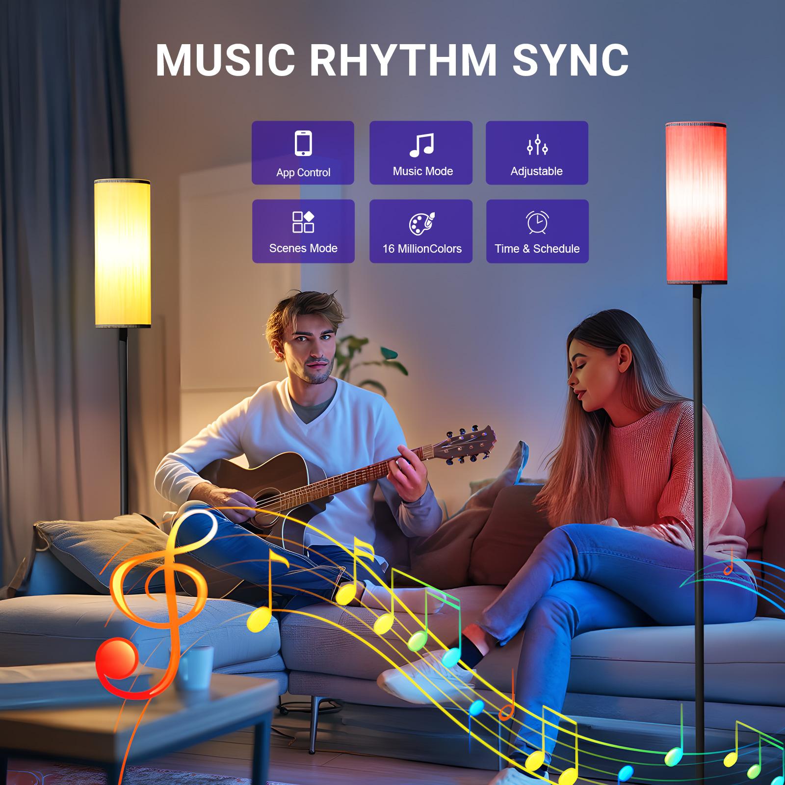 DAYBETTER Floor Lamps For Living Room, Dimmable 2700-6500k, Modern Floor Lamp With Remote, Tall Standing Lamps For Living Room Bedroom Office Corner, Foot Switch, Beige Shade, 9w Rgb Led Bulb.