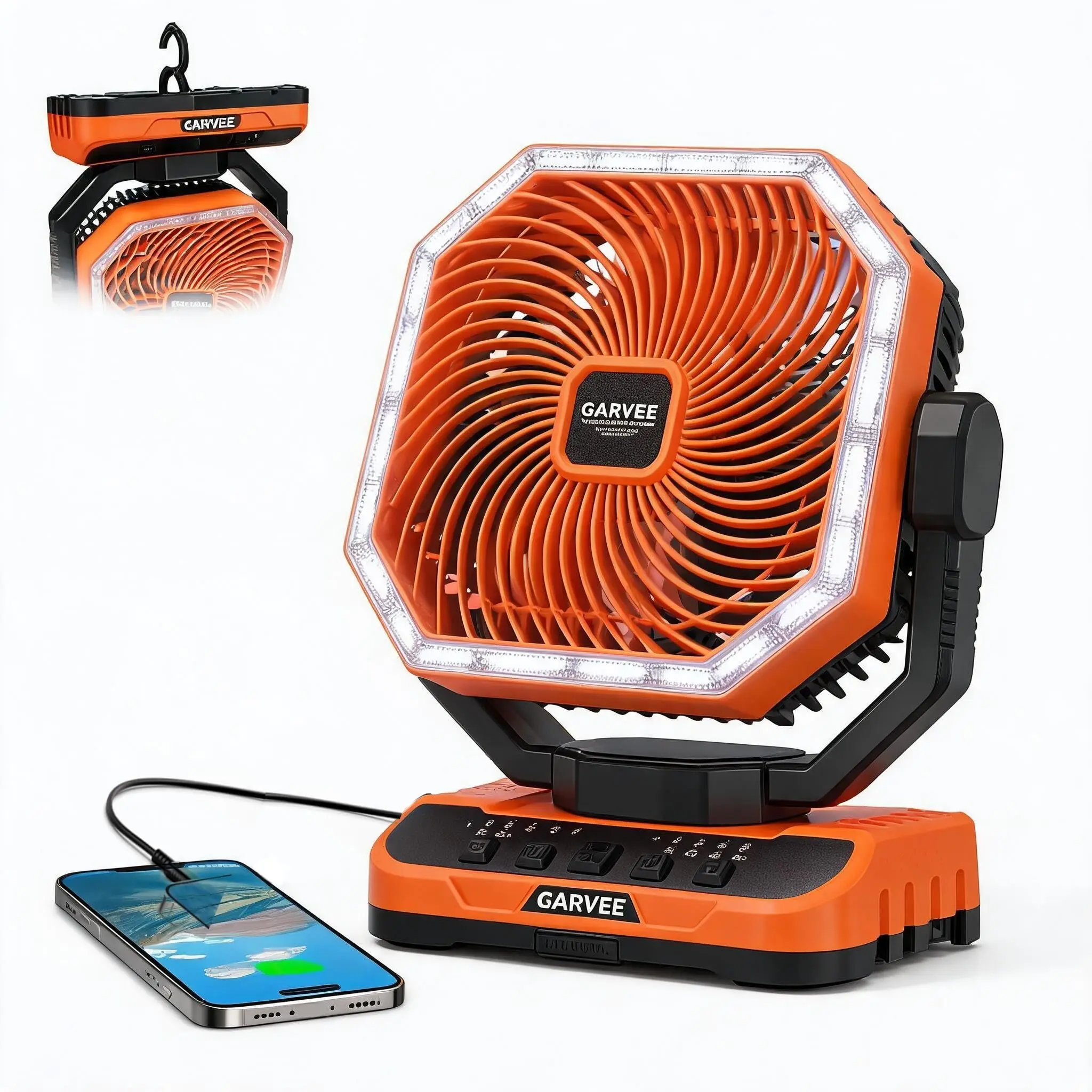 GARVEE Camping Fan Rechargeable, 40000mAh Battery Powered Portable Fan