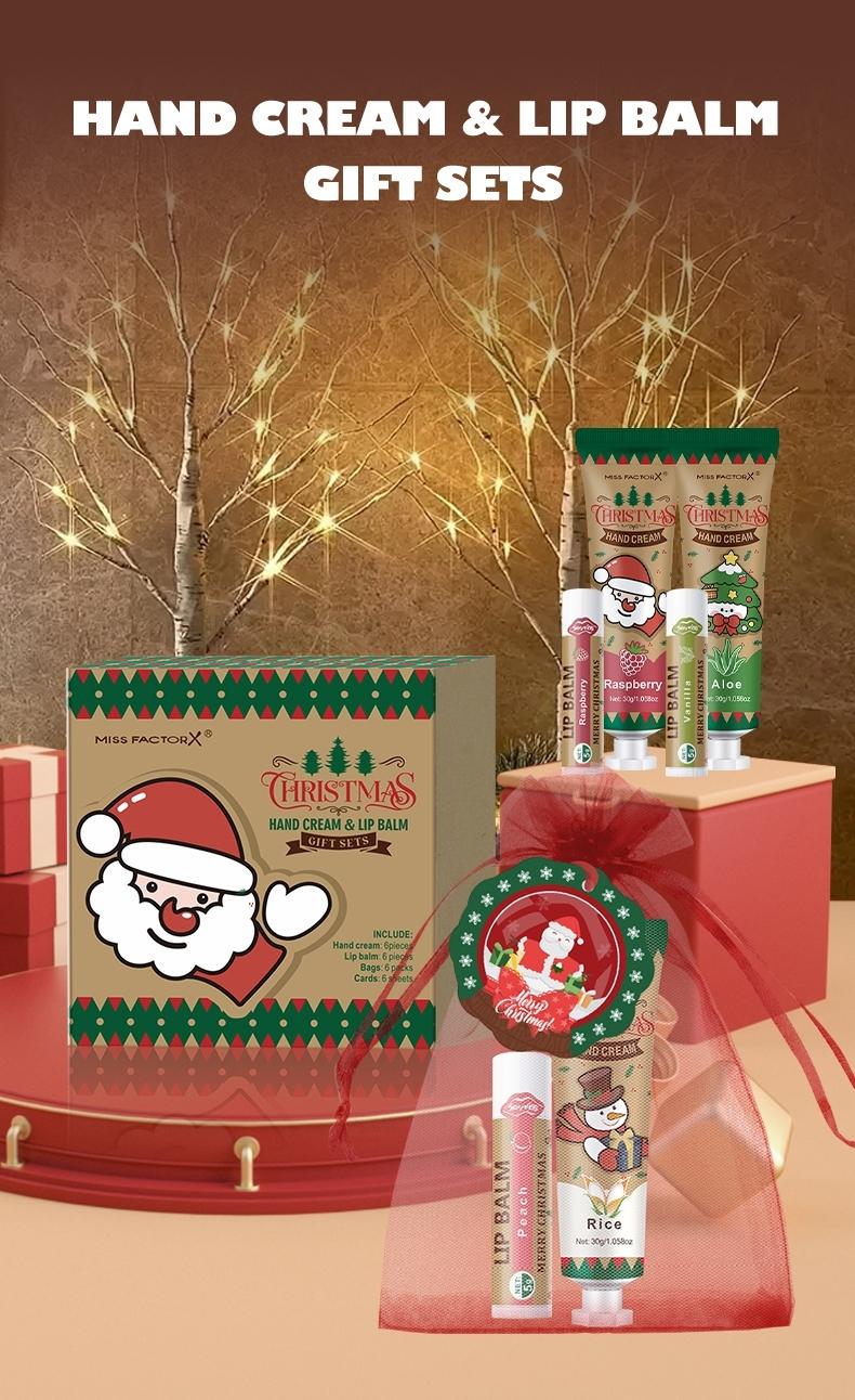 Christmas Gift Set, Hand Cream & Lip Balm, 6 Scents, Moisturizing, Includes Holiday Cards & Bags, Wedding Thank You Gifts, Valentine's Day