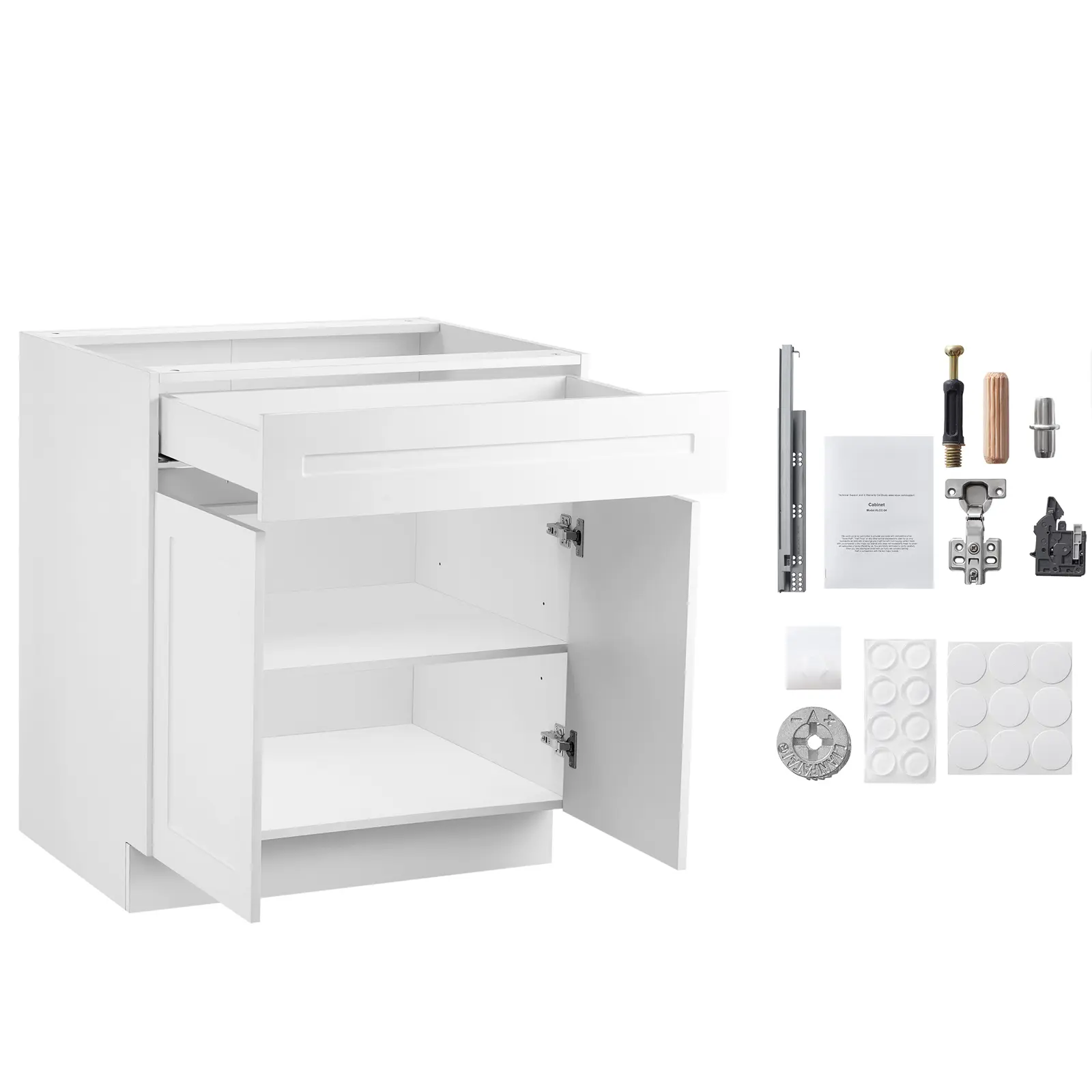 36-Inch White Shaker Base Cabinet with Drawer, 36 in W x 24 in D x 34.5 in H Ready-to-Assemble Storage Cabinet with Soft-Close Doors and Adjustable Shelf for Home Office