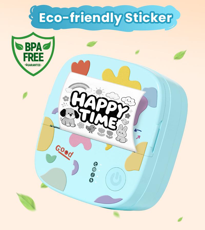 [Springglowup] XenGro Mini Printer Bluetooth included 3 Roll label Thermal Pocket Printer,Inkless Small printer B&W Printing Only for Photos, Study Notes, Lists,Memos, Journals Printing Machine Sticky Label, Birthday Gifts for Kids Girls Boys Blue